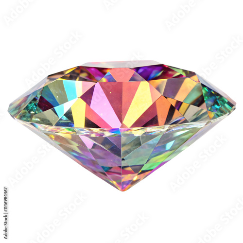 Colorful Faceted Diamond Gemstone isolated on transparent background cutout, Png, Cutout