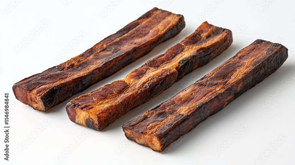 Bacon Strips Against White Background. Bacon Strips Against White Background.