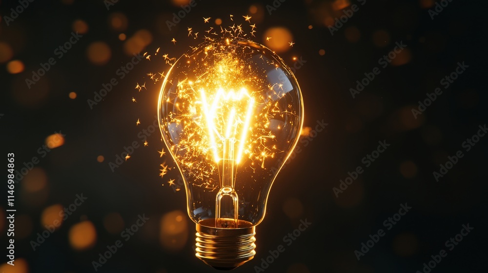 A cracked lightbulb with beams of golden light and tiny stars escaping, illustrating the idea of creativity breaking free A cracked lightbulb with beams of golden light and tiny stars escaping, illustrating the idea of creativity breaking free