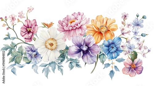 Fototapeta Naklejka Na Ścianę i Meble -  Stylish bright living room interior with white mock up frame wooden shelf retro chair books flowers in vase and elegant home decor