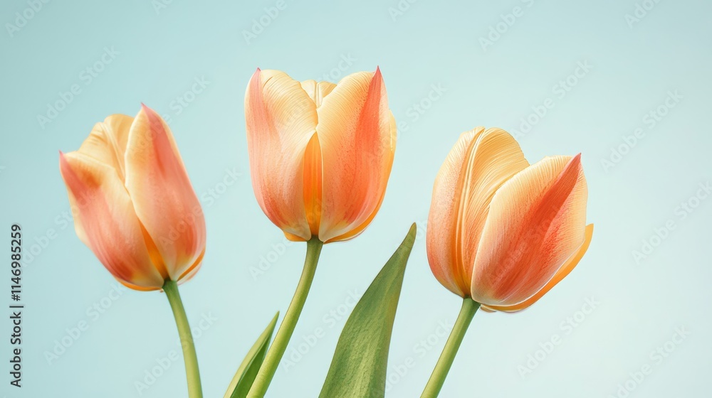 Vibrant orange tulips against a soft sky blue background, close-up shot, Minimalist style Vibrant orange tulips against a soft sky blue background, close-up shot, Minimalist style