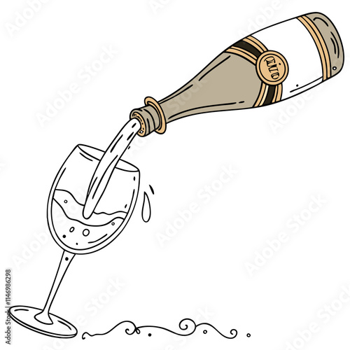 Bottle of Champagne with Glass PNG Isolated on Transparent Background for Celebration Designs