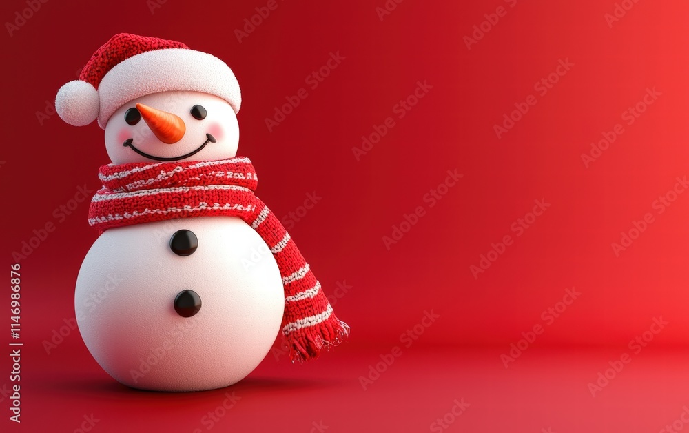 3D cute Snowman on bright red background 3D cute Snowman on bright red background