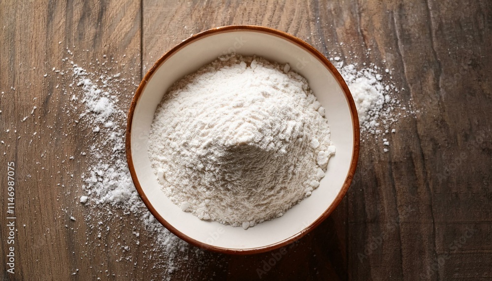 Generated image Top view of coconut flour in a bowl, a healthy and organic ingredient and vegetarian diets Generated image Top view of coconut flour in a bowl, a healthy and organic ingredient and vegetarian diets