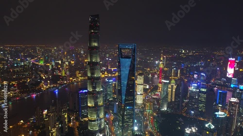 Wallpaper Mural SHANGHAI, CHINA - NOVEMBER 7, 2024: Aerial view of Shanghai skyline showcasing bright lights and skyscrapers at night Torontodigital.ca