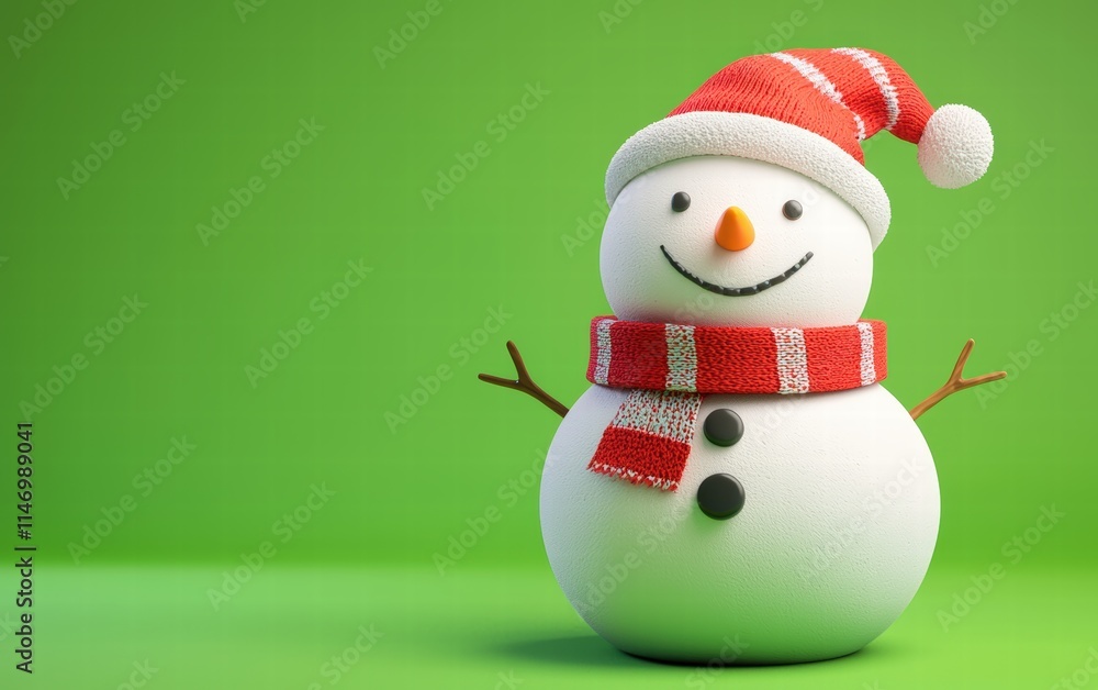 3D cute Snowman on bright green background