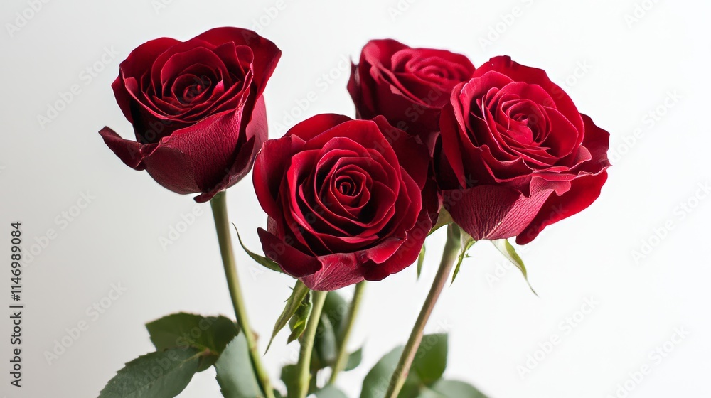Vibrant red roses in full bloom set against a clean white backdrop, close-up shot, Minimalist style Vibrant red roses in full bloom set against a clean white backdrop, close-up shot, Minimalist style