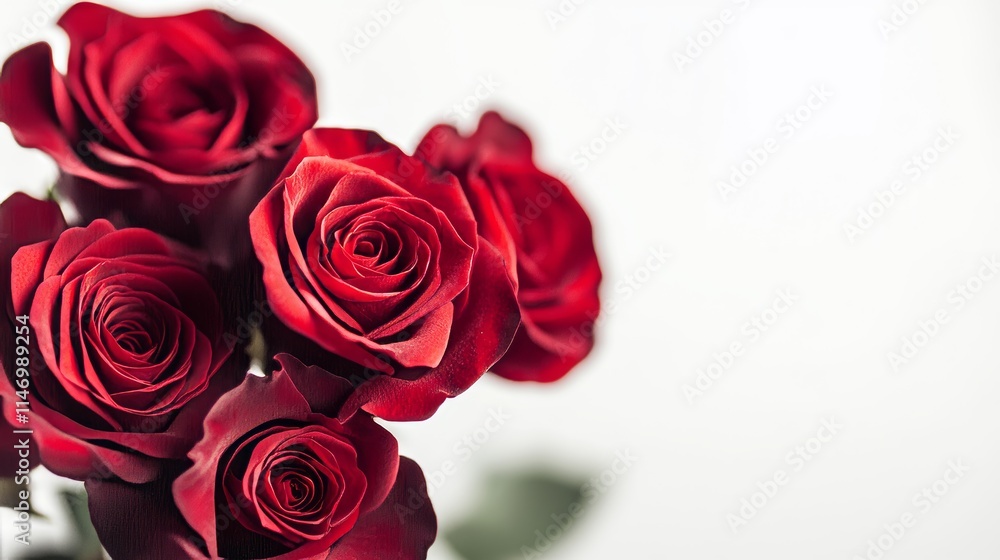 Vibrant red roses in full bloom set against a clean white backdrop, close-up shot, Minimalist style Vibrant red roses in full bloom set against a clean white backdrop, close-up shot, Minimalist style