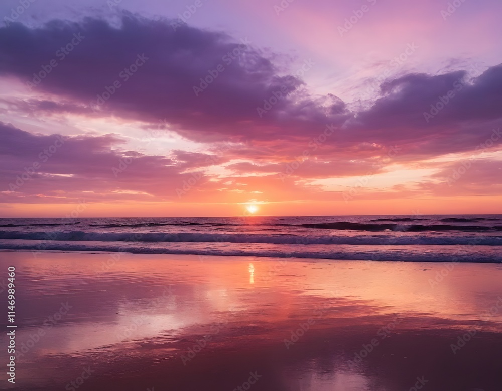Romantic Sunset Over Ocean with Silhouetted Beach Scene , Tranquil and Serene for Love-Themed Designs Romantic Sunset Over Ocean with Silhouetted Beach Scene , Tranquil and Serene for Love-Themed Designs