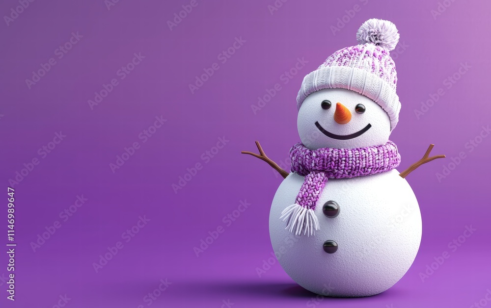 3D cute Snowman on bright purple background 3D cute Snowman on bright purple background