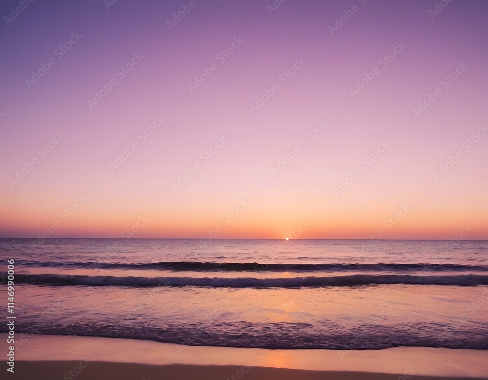 Obraz premium Romantic Sunset Over Ocean with Silhouetted Beach Scene , Tranquil and Serene for Love-Themed Designs