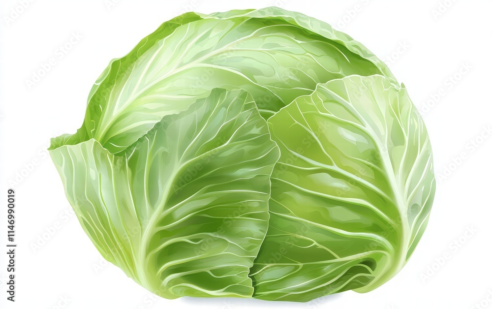 Fototapeta premium A leafy green cabbage head isolated on clear white background