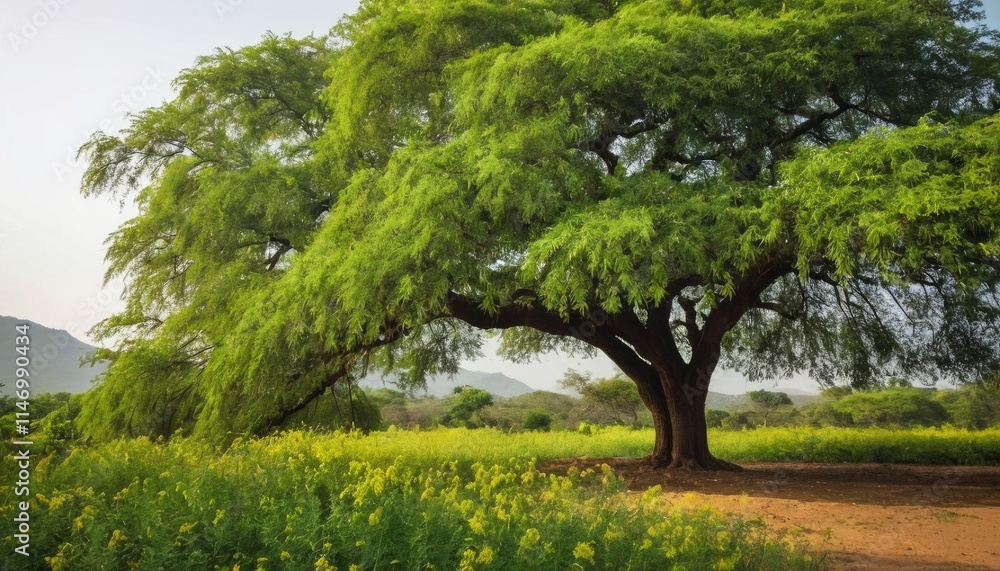 A picturesque view of a neem tree in full bloom, showcasing its lush foliage A picturesque view of a neem tree in full bloom, showcasing its lush foliage