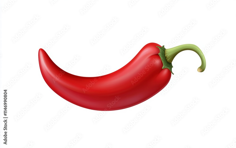 A single red chili pepper with a natural curve, realistic photo isolated on clear white background A single red chili pepper with a natural curve, realistic photo isolated on clear white background