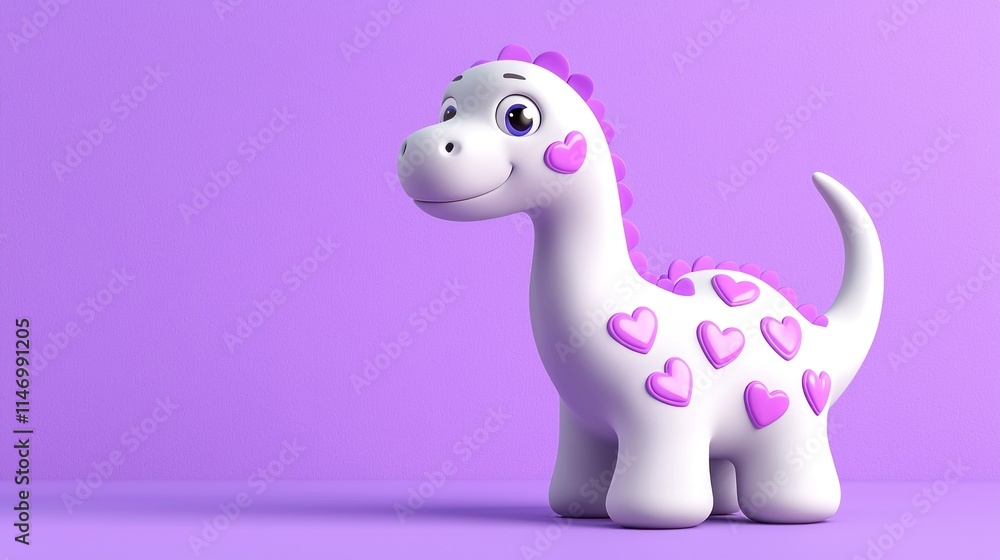 Cute cartoon dinosaur with hearts studio setting playful environment close-up view Cute cartoon dinosaur with hearts studio setting playful environment close-up view