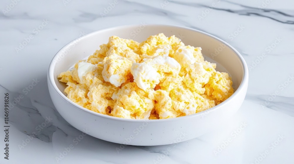 Fluffy scrambled eggs in a bowl. Fluffy scrambled eggs in a bowl.