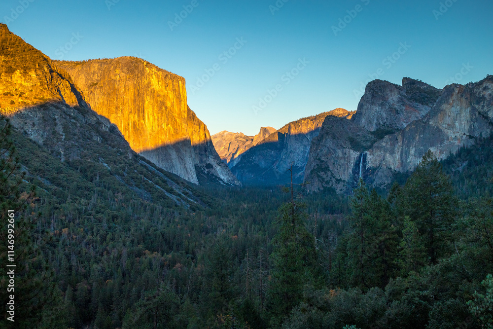 Majestic sunset over El Capitan in Yosemite Valley