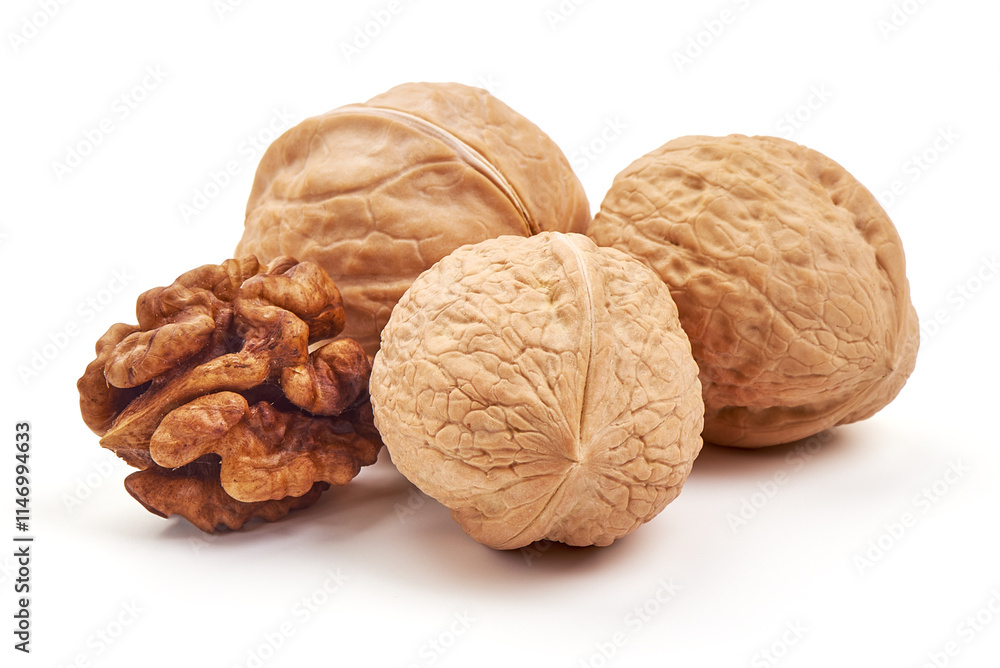 Walnuts with kernel, Nuts, isolated on white background. Walnuts with kernel, Nuts, isolated on white background.