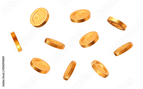 3d flying gold Indian rupees coins on white isolated background. Rich or casino luck concept. Precious expensive treasure. Stock vector illustration.