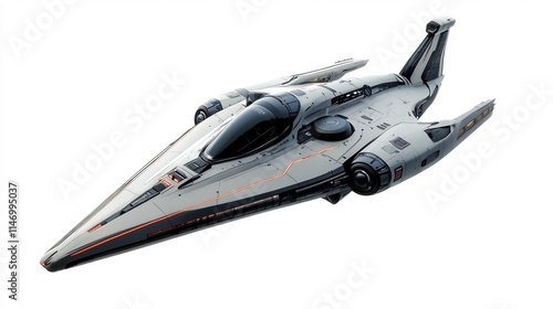 Fototapeta Naklejka Na Ścianę i Meble -  Futuristic spacecraft exploring the Alpha Centauri star system set against a white background to focus on the clean design and advanced technology