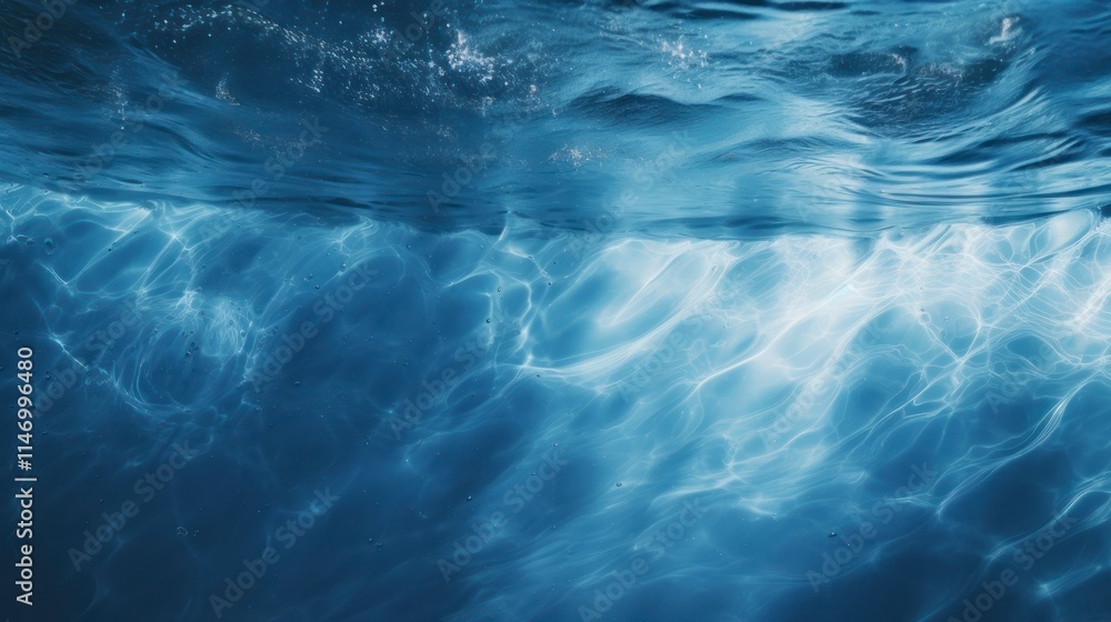 Underwater background with ripples and bubbles. Blue water surface. Underwater background with ripples and bubbles. Blue water surface.