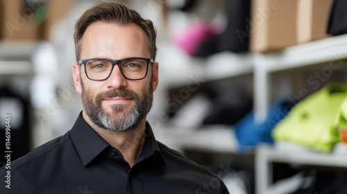 Confident mature man in glasses, smiling.