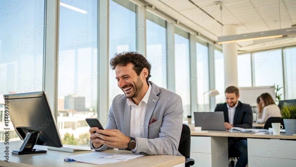 man working in the office receives happy news
man working in the office receives happy news