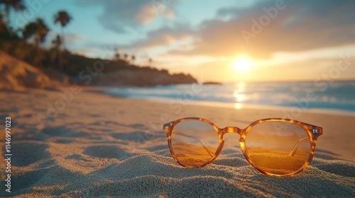 Wallpaper Mural Sunglasses on sandy beach at sunset. Torontodigital.ca