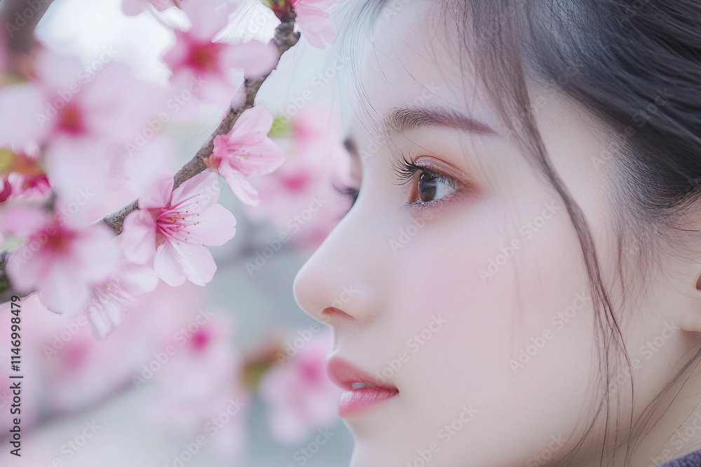 Generative AI Illustration of young pretty woman Traditional Spring Festival with Blossoms in Japan Generative AI Illustration of young pretty woman Traditional Spring Festival with Blossoms in Japan