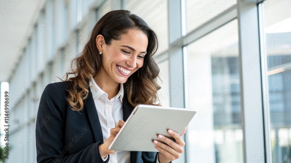 smiling female employee looking at tablet
smiling female employee looking at tablet