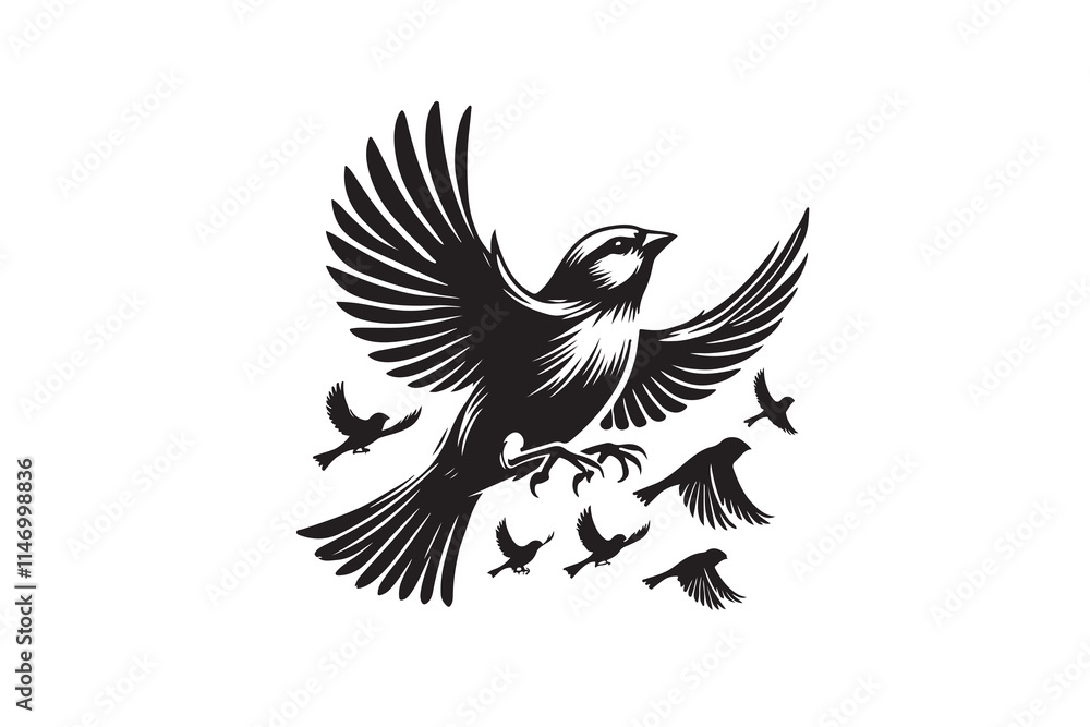 Obraz premium canary flying silhouette vector illustration with a white background