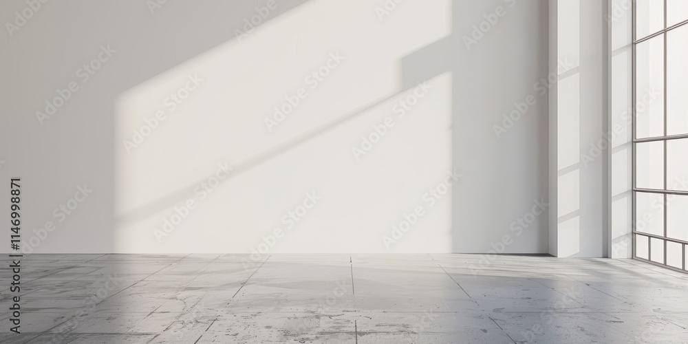 A spacious, minimalist interior with sunlight streaming through large windows, casting shadows on a concrete floor. A spacious, minimalist interior with sunlight streaming through large windows, casting shadows on a concrete floor.