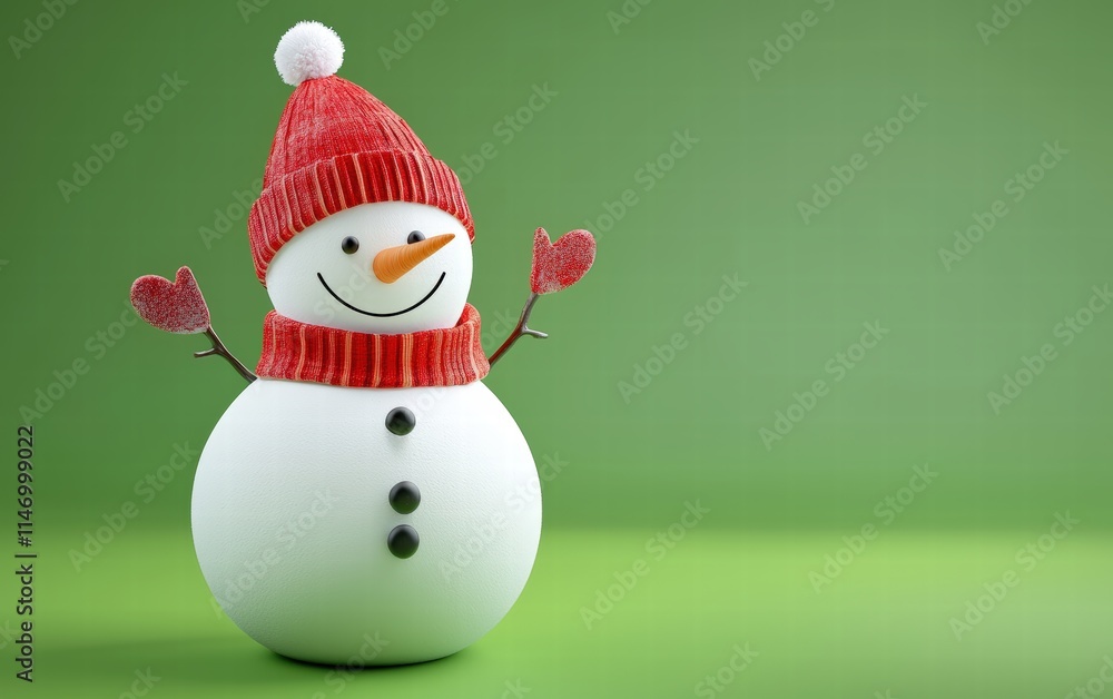 Fototapeta premium 3D cute Snowman on bright green background