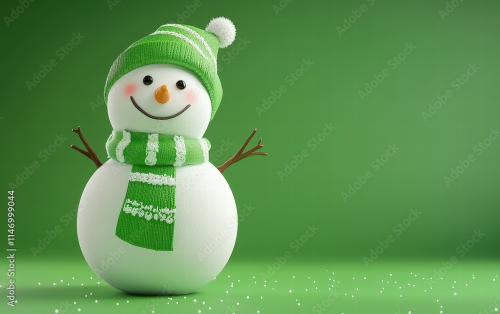 Fototapeta premium 3D cute Snowman on bright green background