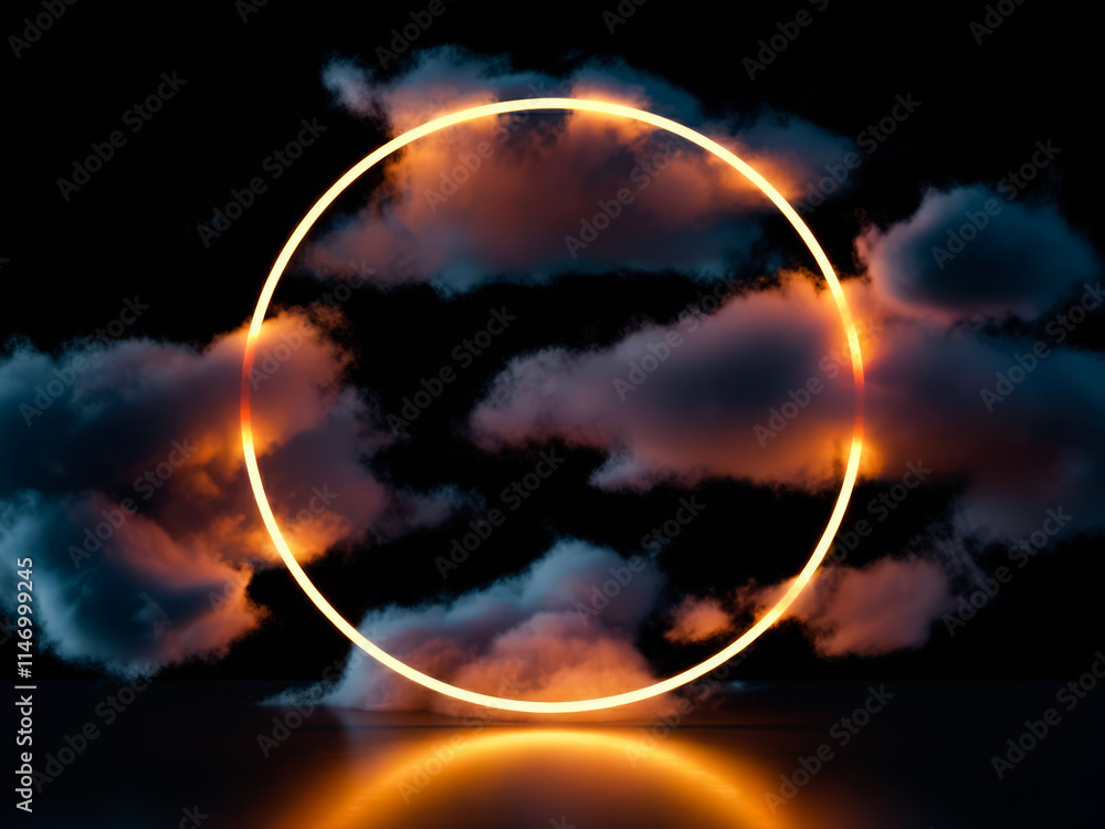 neon ring in dark with cloud background neon ring in dark with cloud background