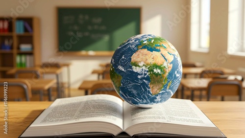 World of Studies Classroom Setting with Globe on Book the World Education Day