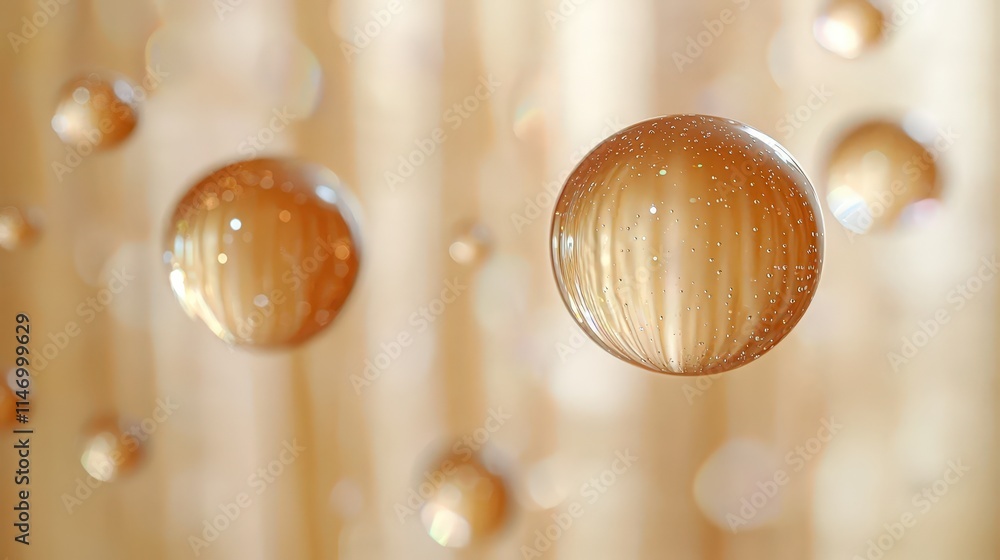 Fototapeta premium Floating bubbles against a warm sunset in hawaii