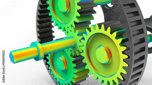 3D rendering - epicycle gear FEA study  photo