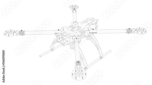 Obraz na płótnie 3D rendering - outlined drone frame isolated on a white background w salonie