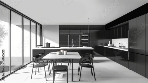 Poster featuring sleek and elegant interpretation of modern kitchen layout