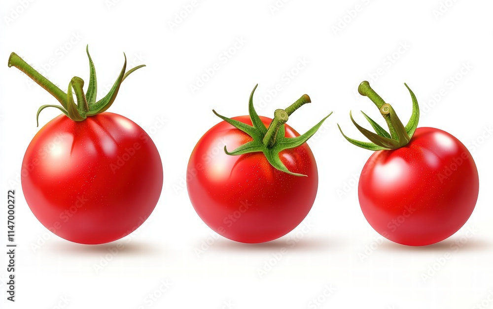 A fresh red tomato with glossy skin, realistic photo isolated on clear white background A fresh red tomato with glossy skin, realistic photo isolated on clear white background