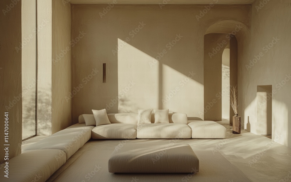 A minimalist living room with a low-profile sofa, neutral tones, and no unnecessary decor A minimalist living room with a low-profile sofa, neutral tones, and no unnecessary decor