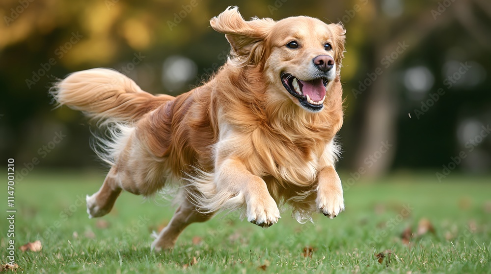 Golden retriever joyfully running through a sunny grassy field. Golden retriever joyfully running through a sunny grassy field.