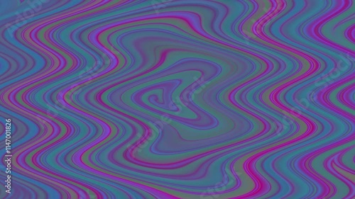 Wave flowing motion of groovy spiral pattern 70s 80s retro design. Psychedelic abstract background. Vibrant colors gradient flow. Fluorescent pink, blue, light green, lilac, turquoise, purple curves