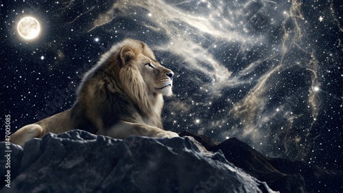 mysterious lion in the night photo