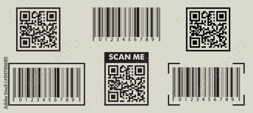 Barcode QR code icon scanner binary icons set busiess digital price tag sell scaning shop web design sticker market black flat design