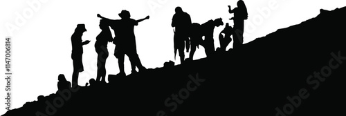 Beautiful sunset view from Apu Siqay with the silhouette of unrecognizable people, located in Lima - Peru