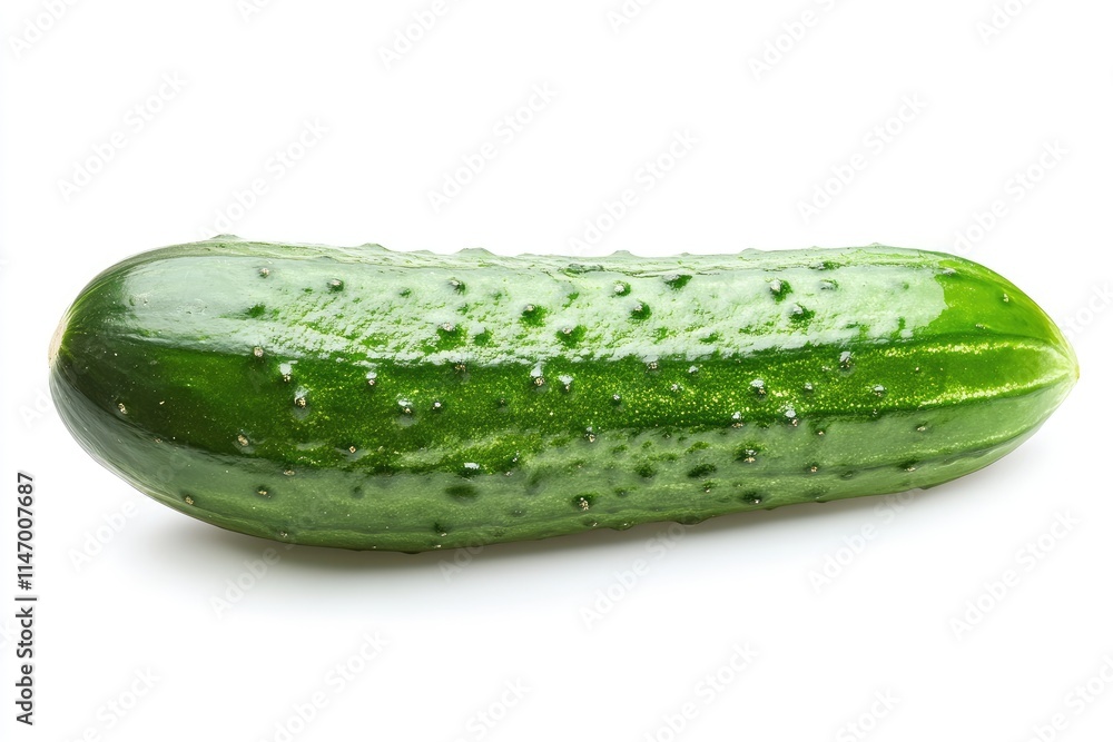 A single fresh cucumber with a glossy green skin, isolated on a white background A single fresh cucumber with a glossy green skin, isolated on a white background