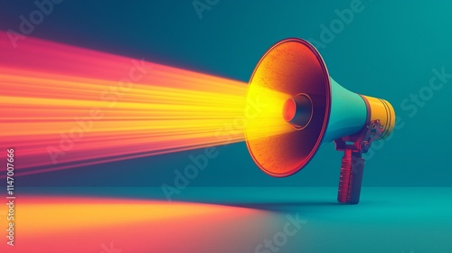 A colorful megaphone projects sound waves, symbolizing communication and outreach. Generative AI. photo