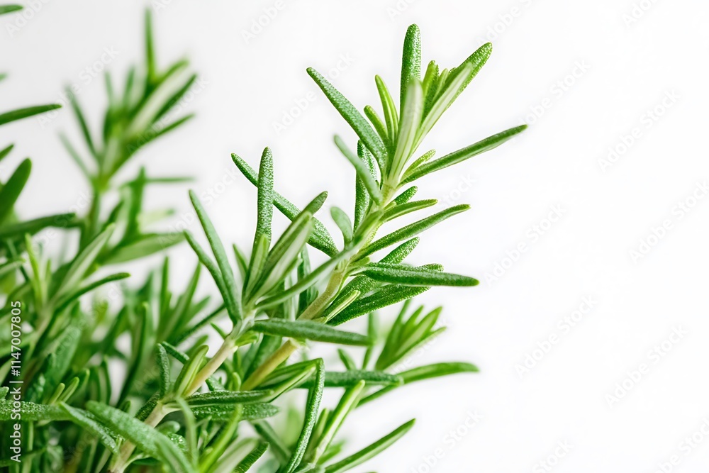 Fototapeta premium Close-up high-resolution photo of rosemary, white backdrop, intricately detailed, professional stock image.